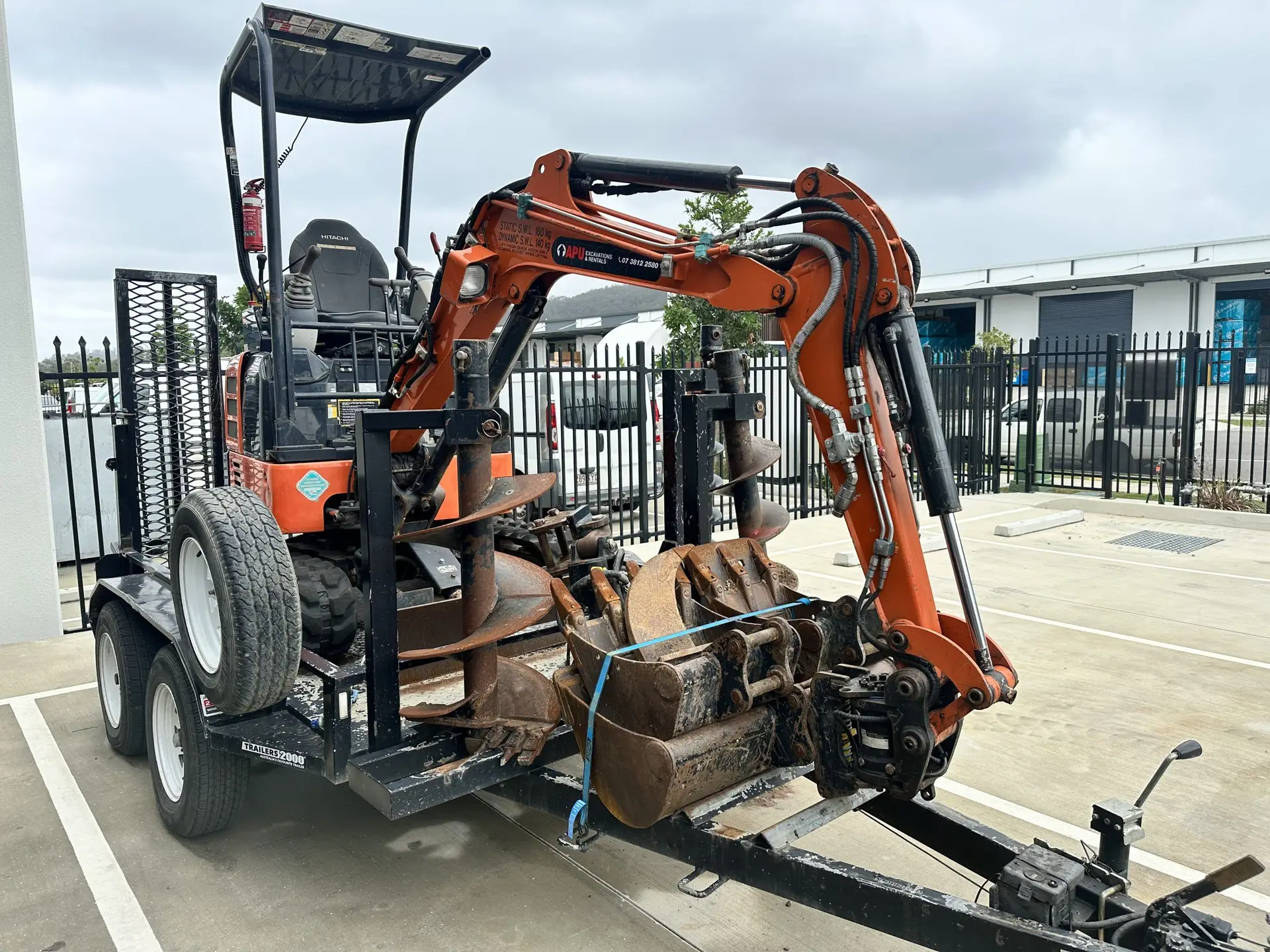 1.7T Excavator Trailer Hire Digger Brisbane APU excavation and rental