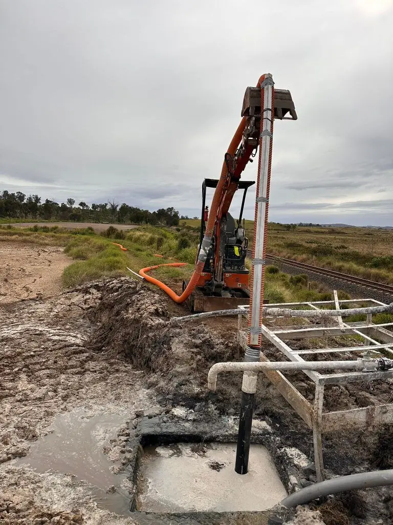 APU Excavations & Rentals' Mini Excavator working on a blocked drain pit in Southeast Queensland